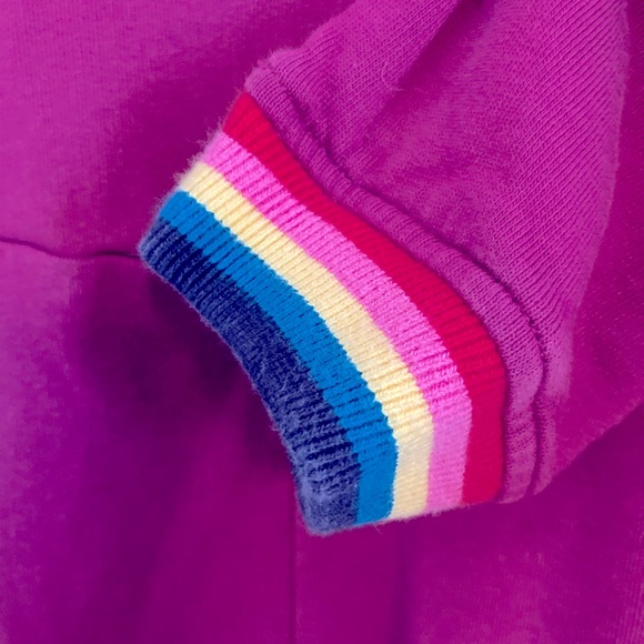 Hanna Andersson fushia French terry long sleeve dress with rainbow stripe trim - Picture 3 of 4